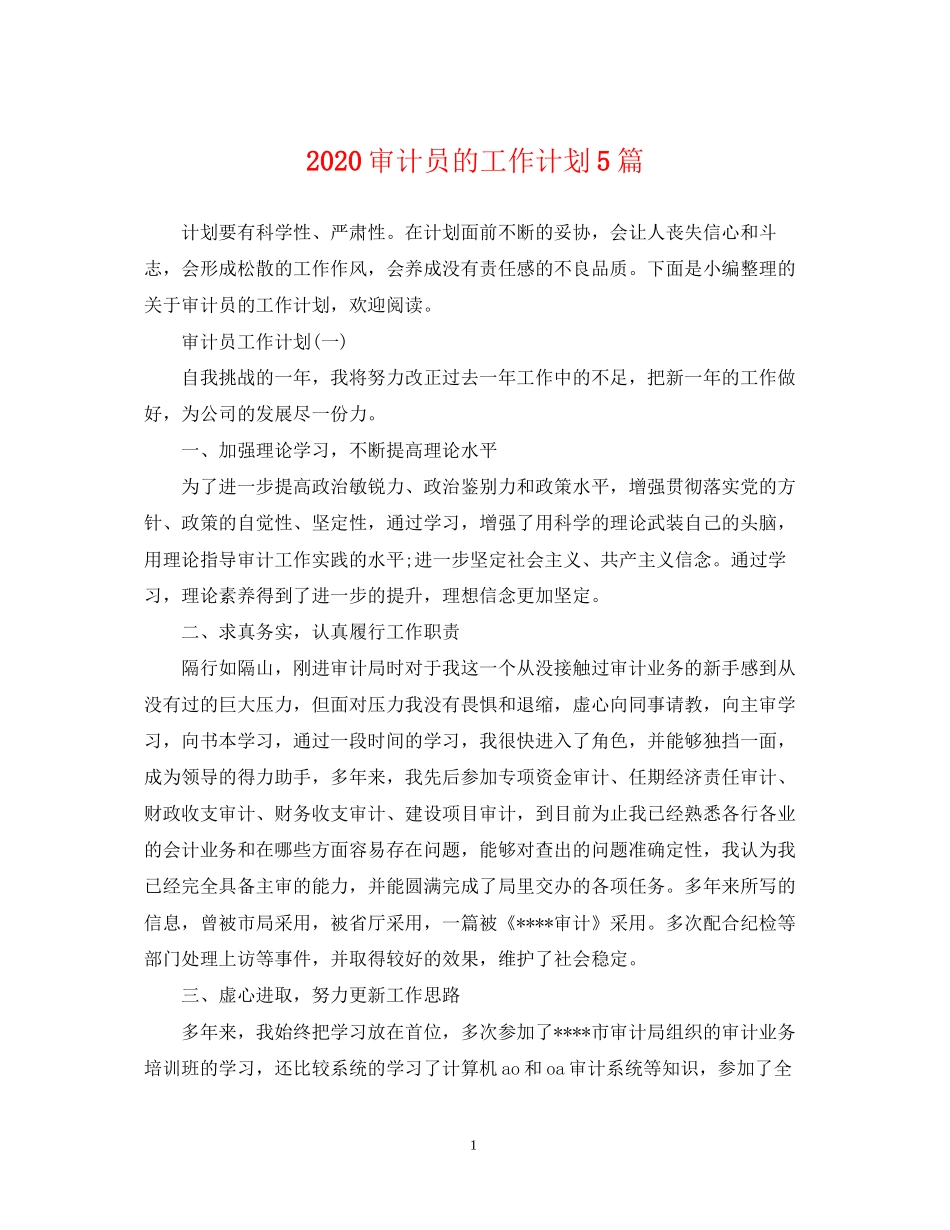 审计员的工作计划5篇_第1页