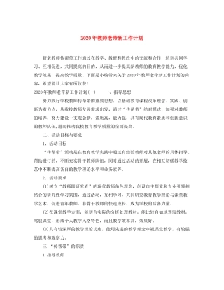 2020年教师老带新工作计划