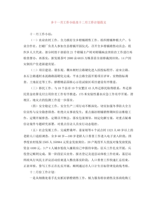 乡十一月工作小结及十二月工作计划范文