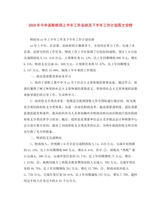 2020年今年县财政局上半年工作总结及下半年工作计划范文安排