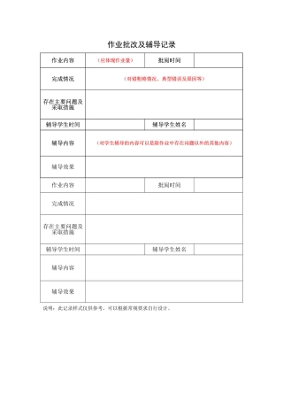 作业批改辅导记录样表