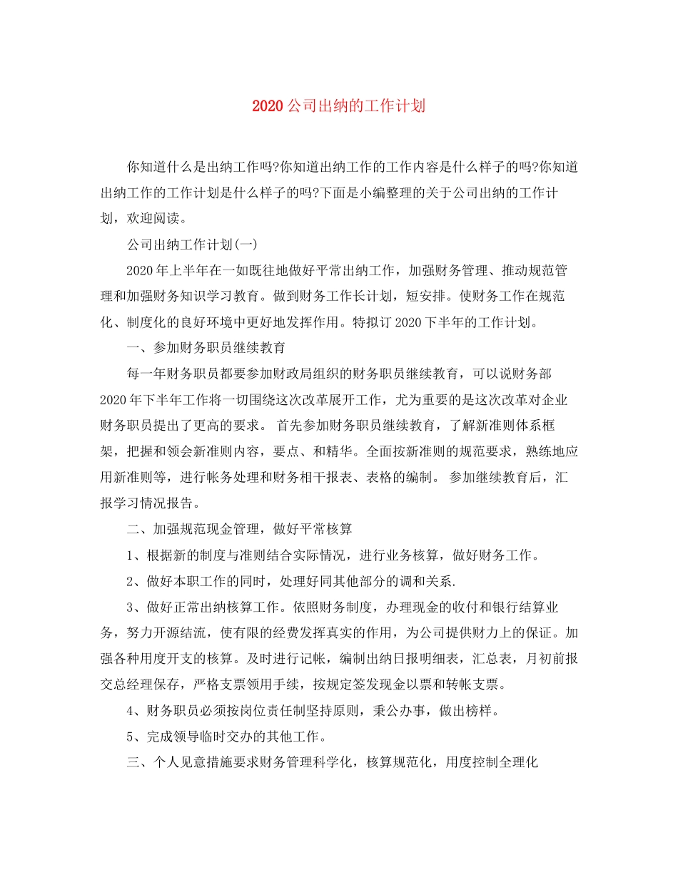 公司出纳的工作计划_第1页