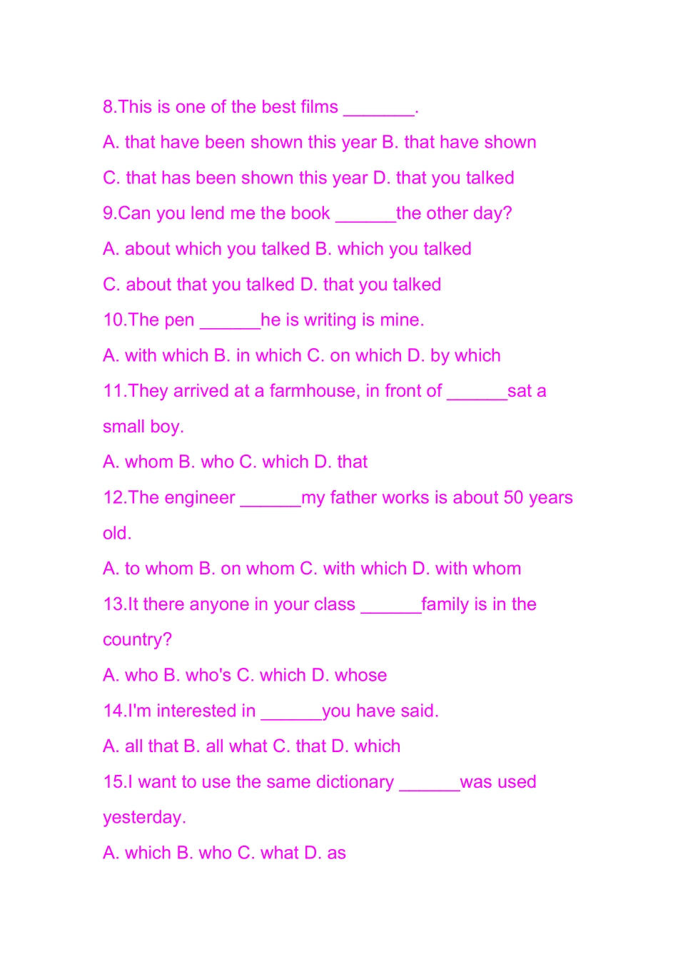 定语从句练习题_第2页