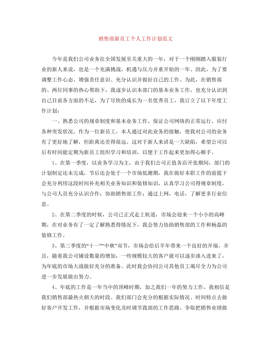 销售部新员工个人工作计划范文_第1页