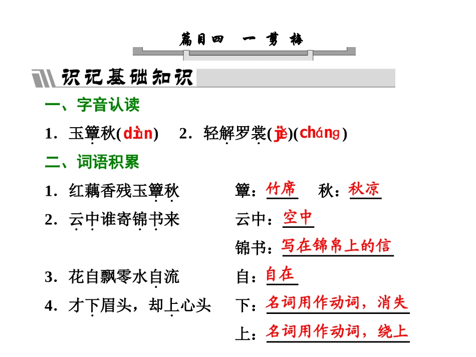 2017-2018学年高中语文选修中国古代诗歌散文欣赏（人教版）课件第一单元推荐作品篇目四一剪梅（共5张PPT）_第2页