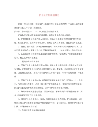 护士长工作计划例文