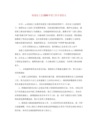 街道总工会年度工作计划范文