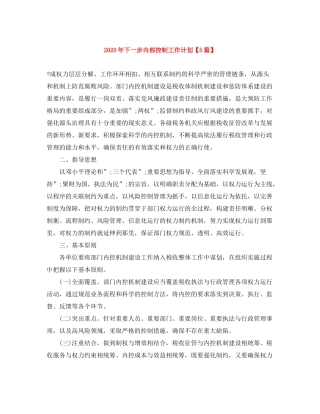 2020年下一步内部控制工作计划【5篇】
