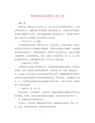物业保安队长新年工作计划