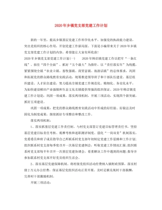 2020年乡镇党支部党建工作计划
