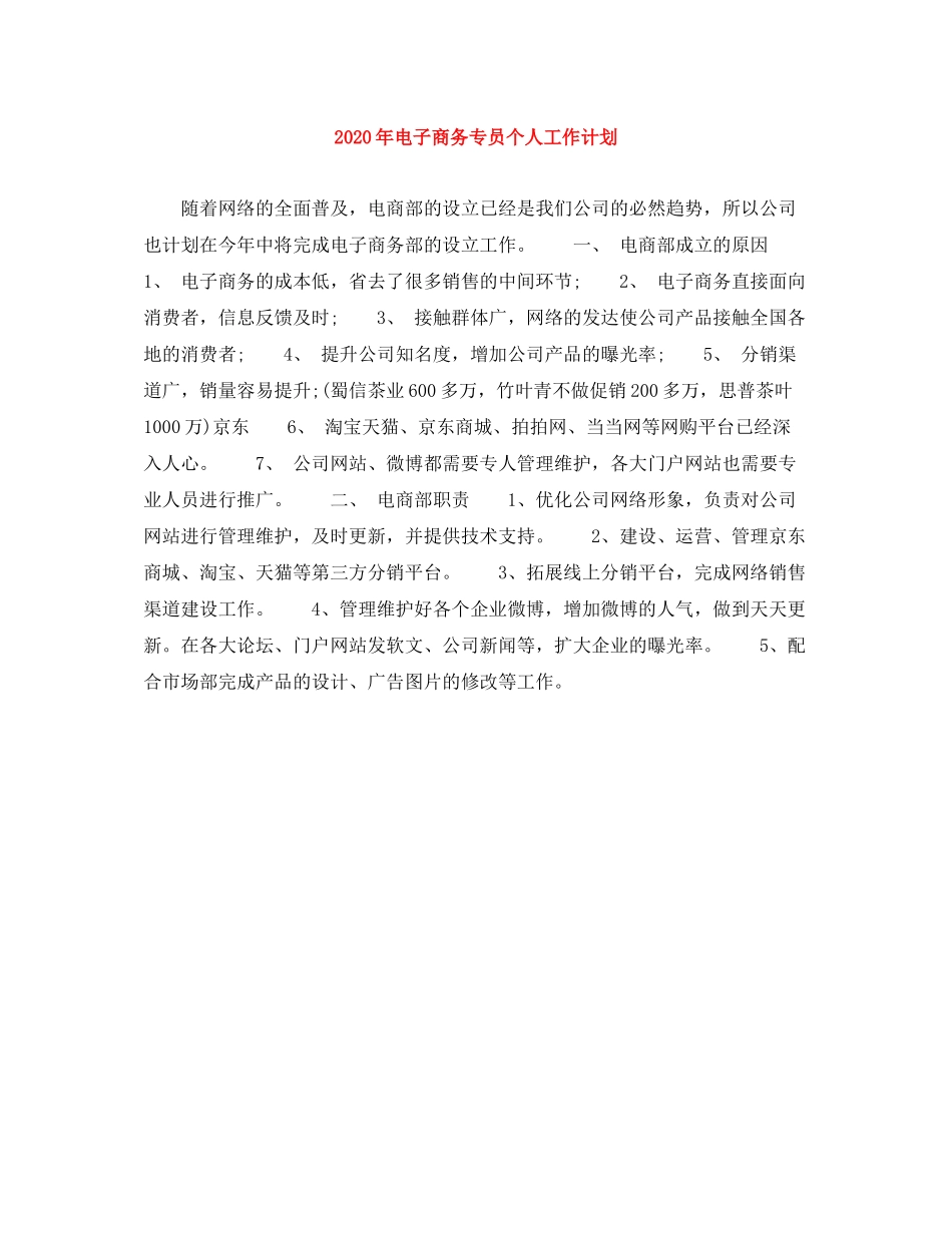 2020年电子商务专员个人工作计划_第1页