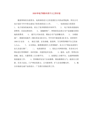 2020年电子商务专员个人工作计划