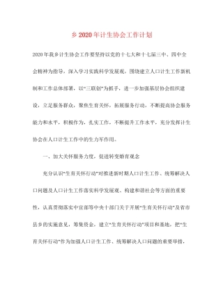 乡年计生协会工作计划