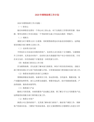 2020年销售助理工作计划