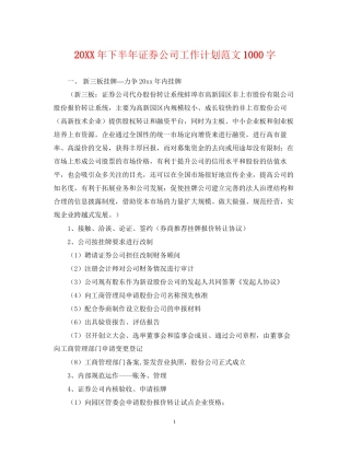 下半年证券公司工作计划范文1000字