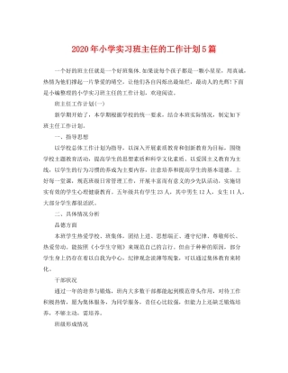 2020年小学实习班主任的工作计划5篇