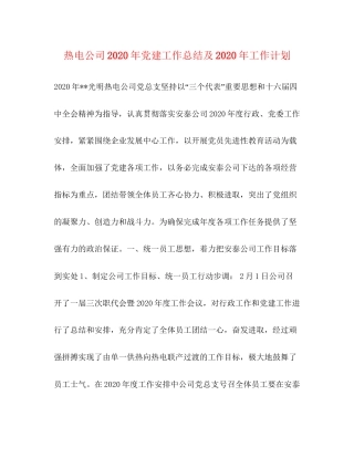 热电公司年党建工作总结及年工作计划