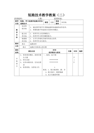 短跑技术教学教案2