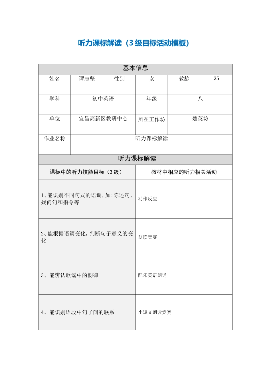 听力课标解读（3级目标活动模板）[1]_第1页