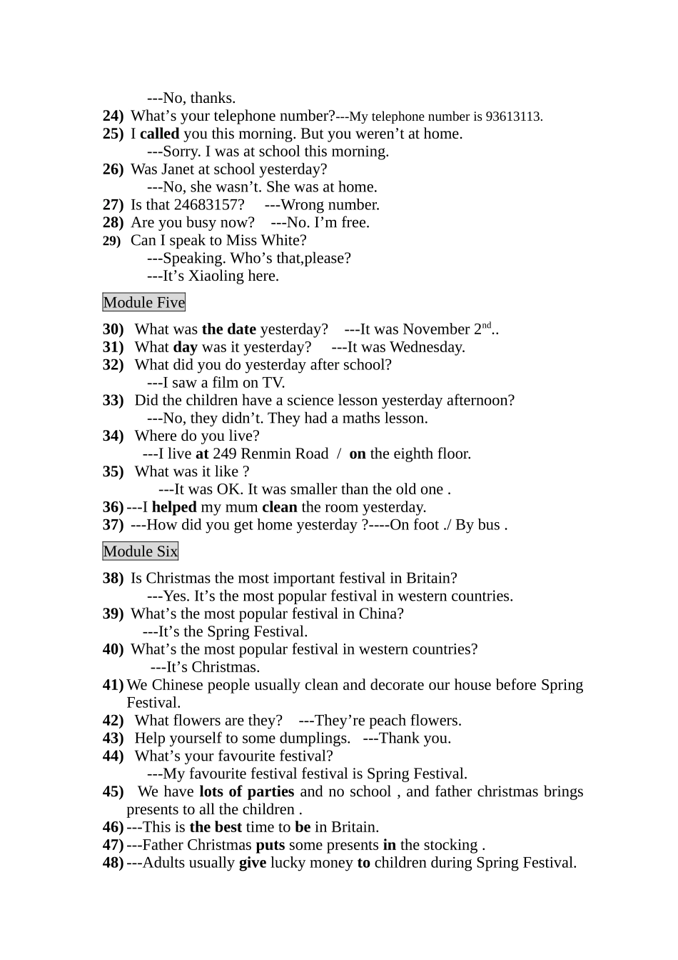 六年级英语上册重点句型_第2页