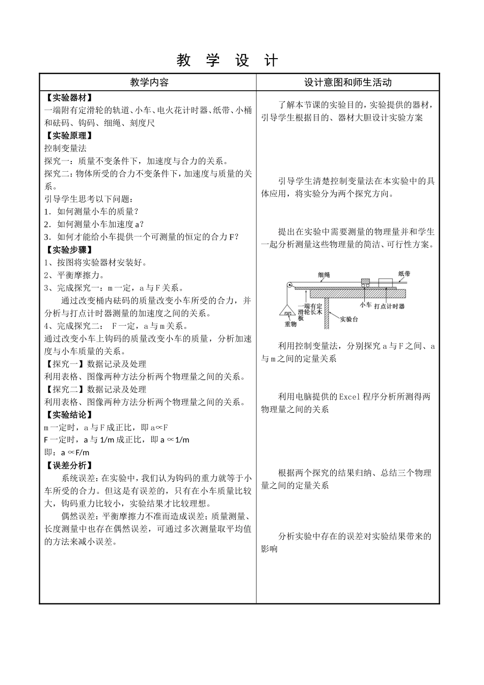 实验探究加速度与力质量的关系教案人教版必修_第2页
