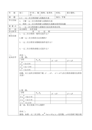 一元二次方程的根与系数的关系2015-4-12