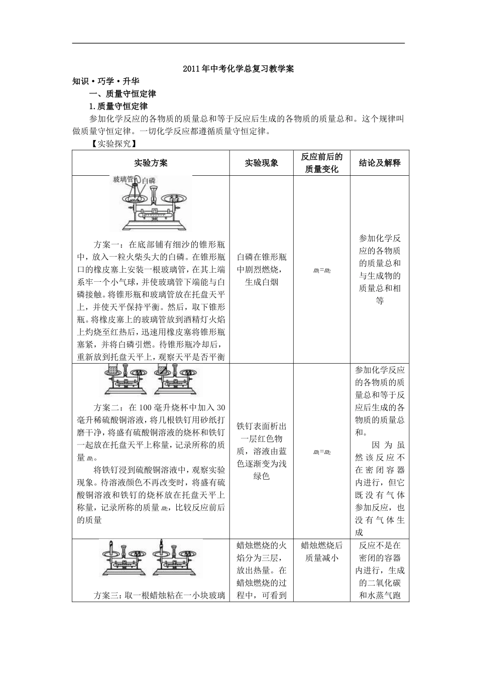 2011年中考化学总复习教学案（第五单元课题1　质量守恒定律）_第1页