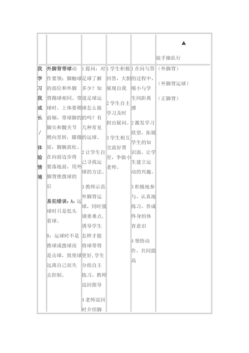 小学四年级足球运球（外脚背运球）技术教学设计_第3页