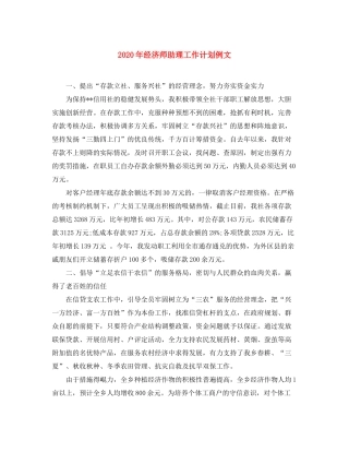 2020年经济师助理工作计划例文