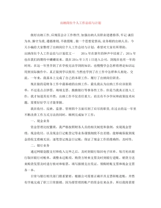 出纳岗位个人工作总结与计划