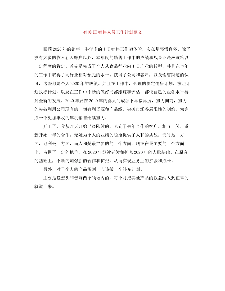 有关IT销售人员工作计划范文_第1页