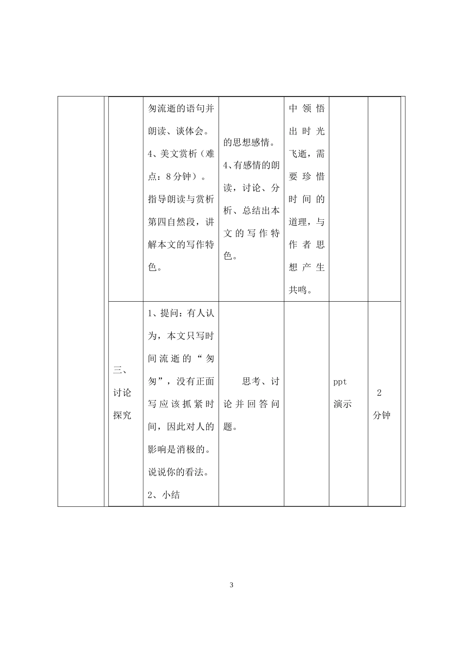 中等职业学校优质课教案（语文）——梁莹《匆匆》_第3页