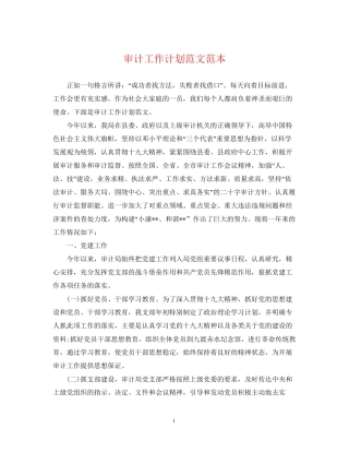 审计工作计划范文范本