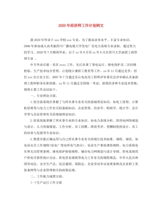 2020年经济师工作计划例文