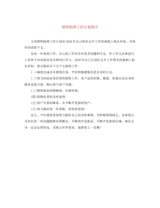 销售助理工作计划简介