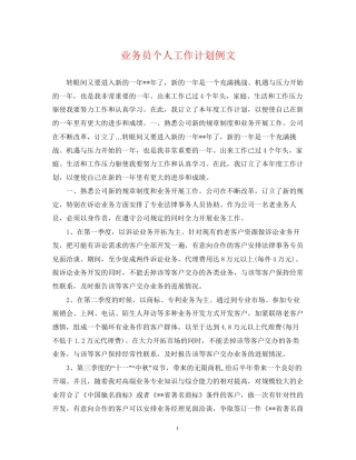 业务员个人工作计划例文