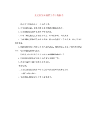 党支部宣传委员工作计划报告