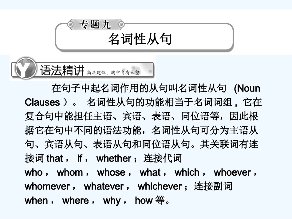 《学案与测评》2011届高考英语总复习 语法提升专题9名词性从句课件_第1页