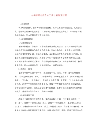 九年级班主任个人工作计划例文欣赏