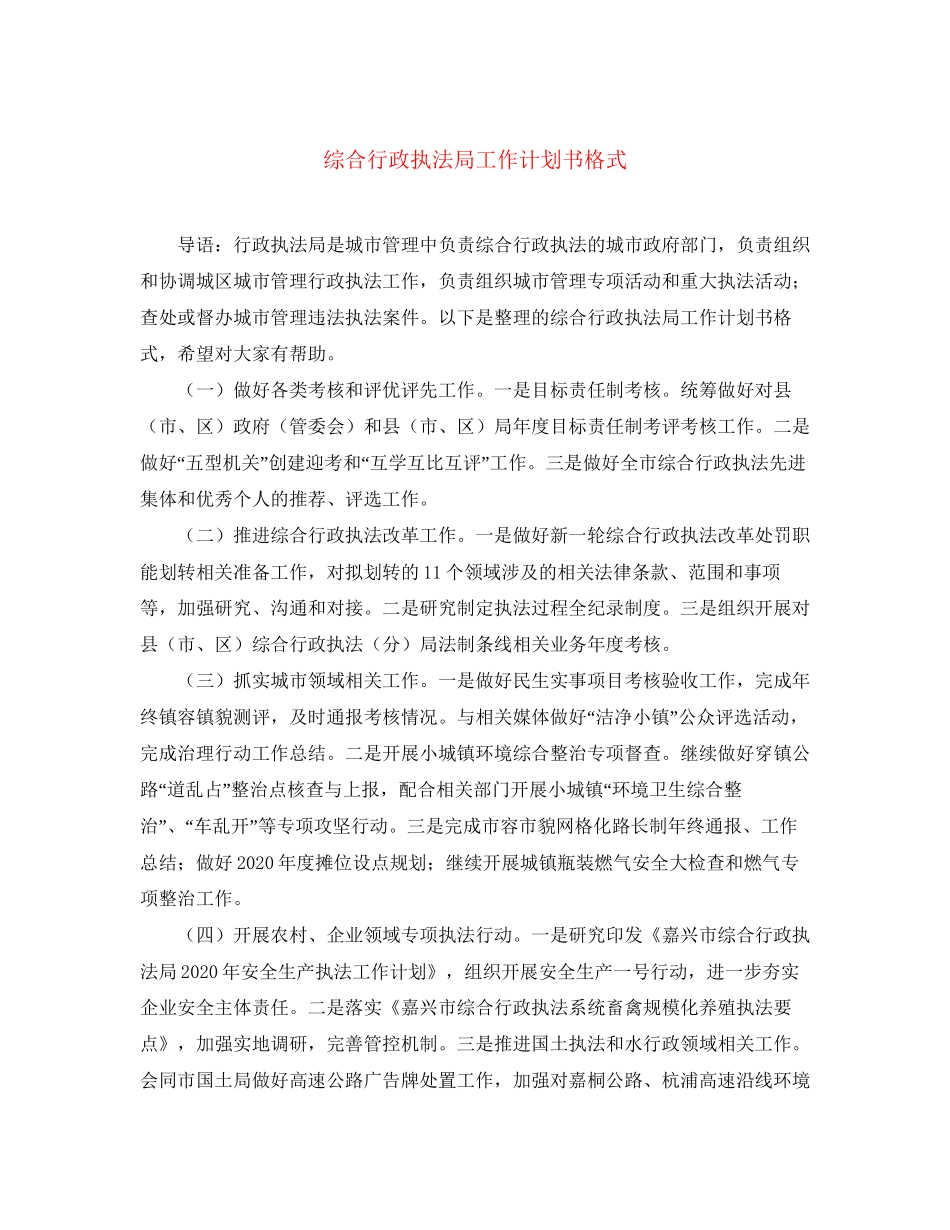 综合行政执法局工作计划书格式_第1页