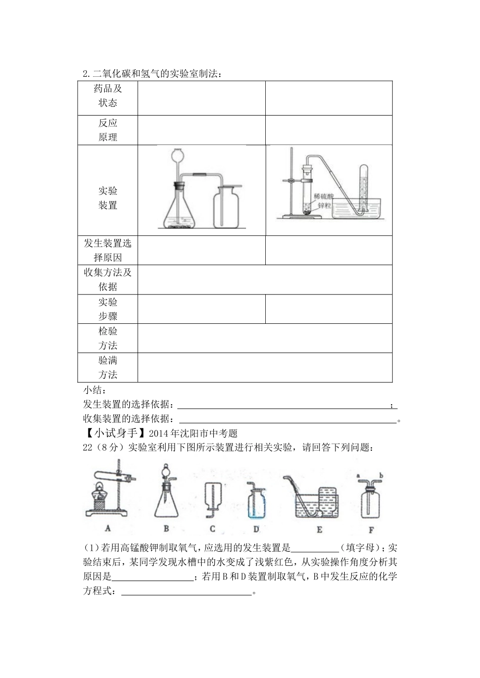专题复习气体的制备与净化学案_第2页