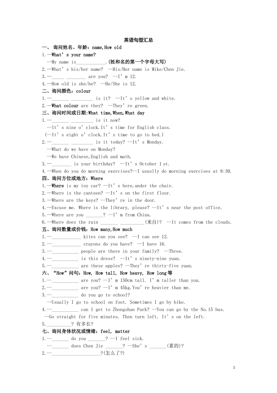 英语句型汇总_第1页