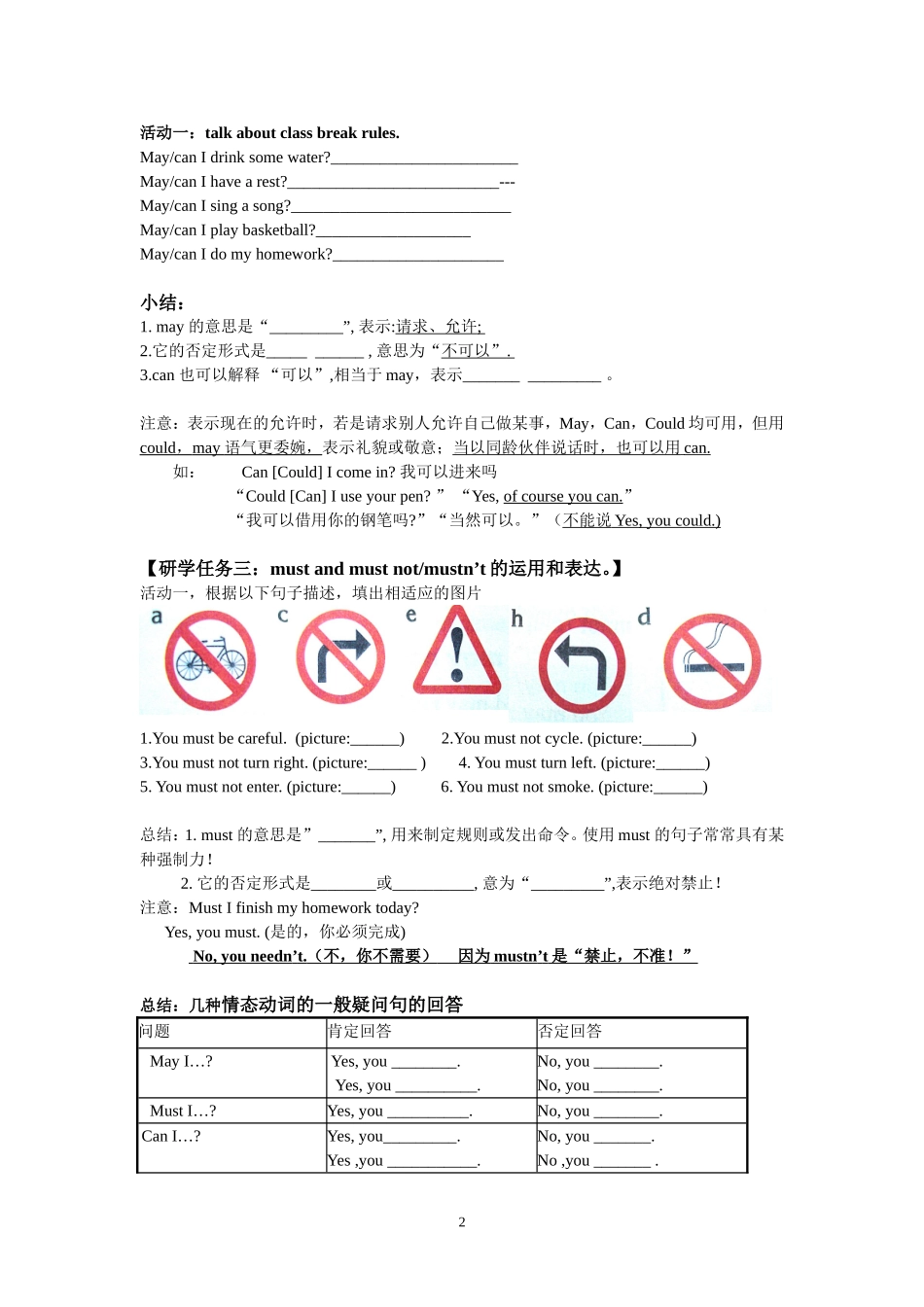七年级下Unit6Grammar(情态动词）_第2页