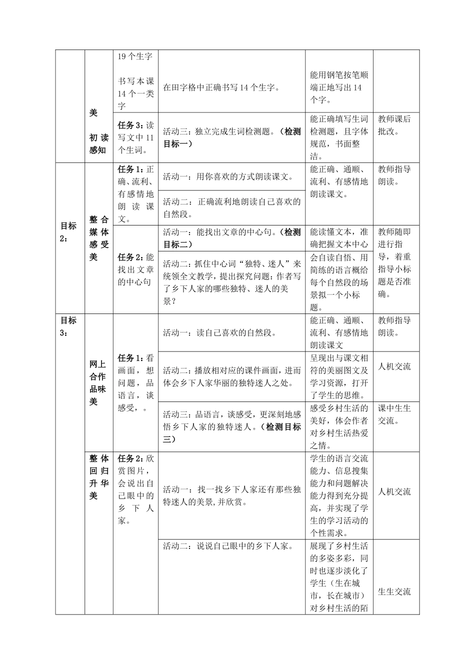 乡下人家表格式教学设计_第2页