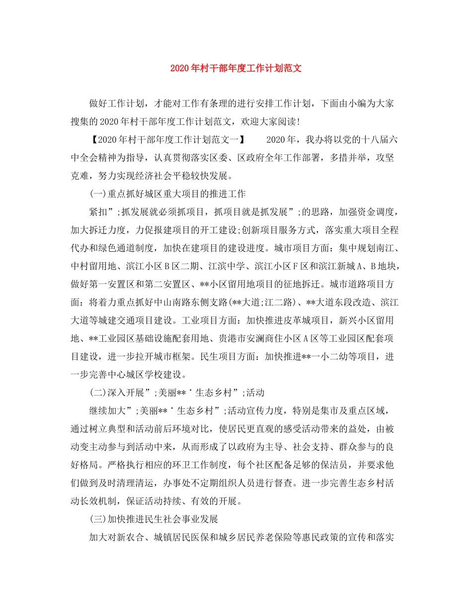 2020年村干部年度工作计划范文_第1页