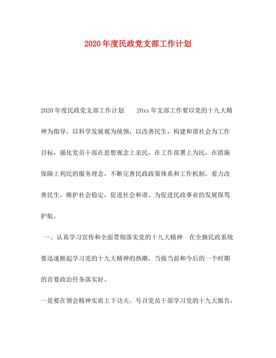 2020年度民政党支部工作计划_第1页