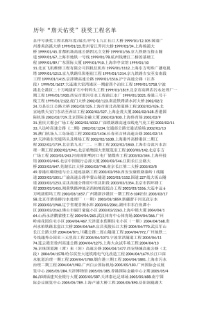 历年“詹天佑奖”获奖工程名单
