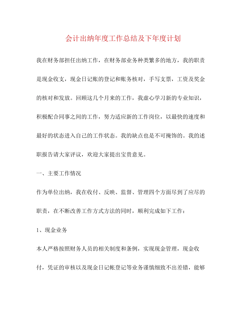 会计出纳年度工作总结及下年度计划_第1页