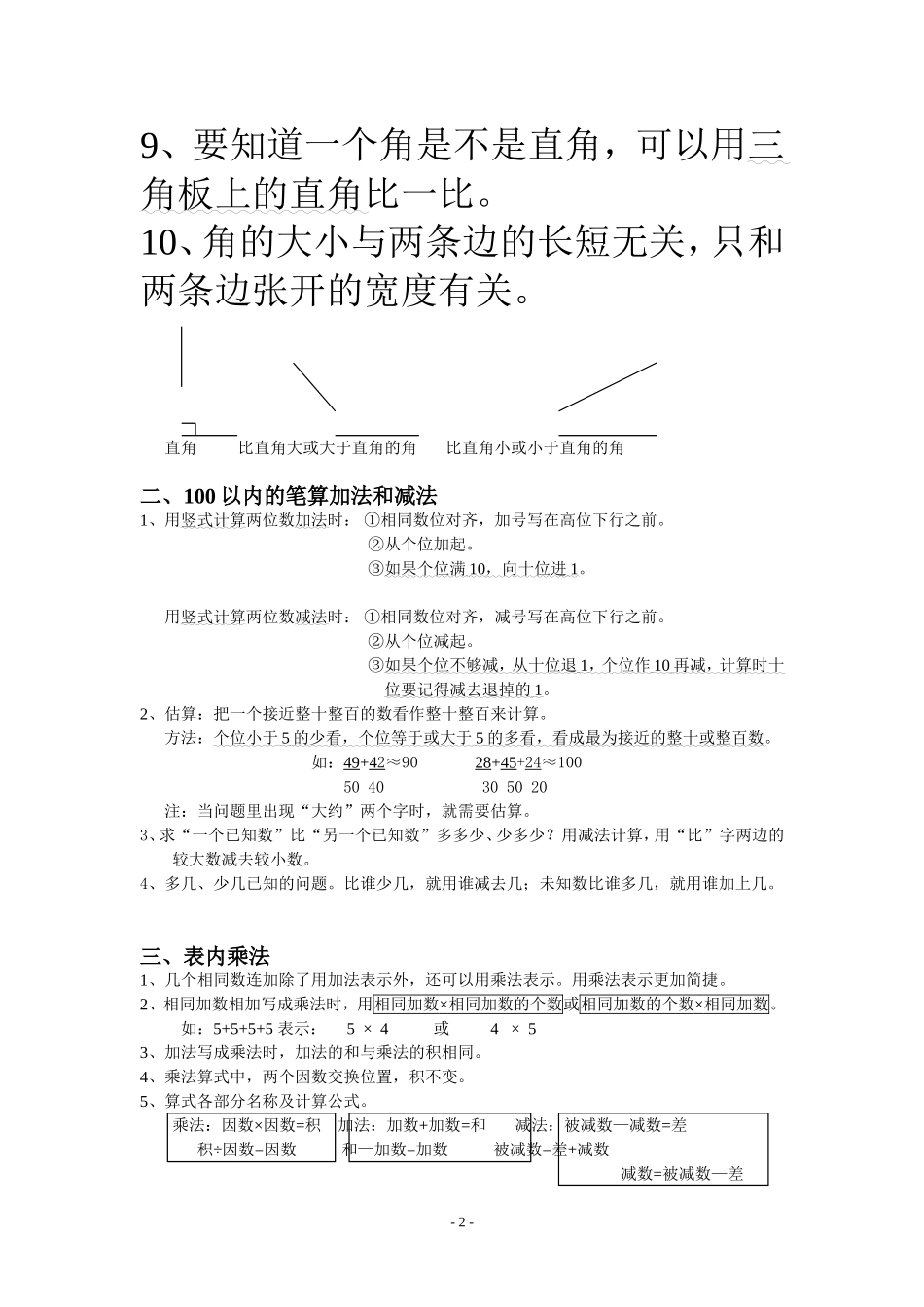 人教版小学二年级数学上册重难点复习资料_第2页