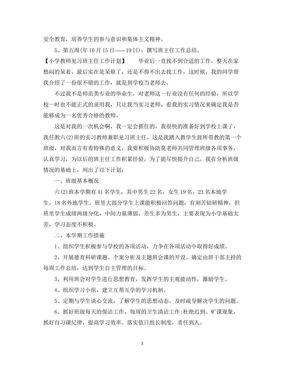 小学教师见习班主任工作计划_第3页